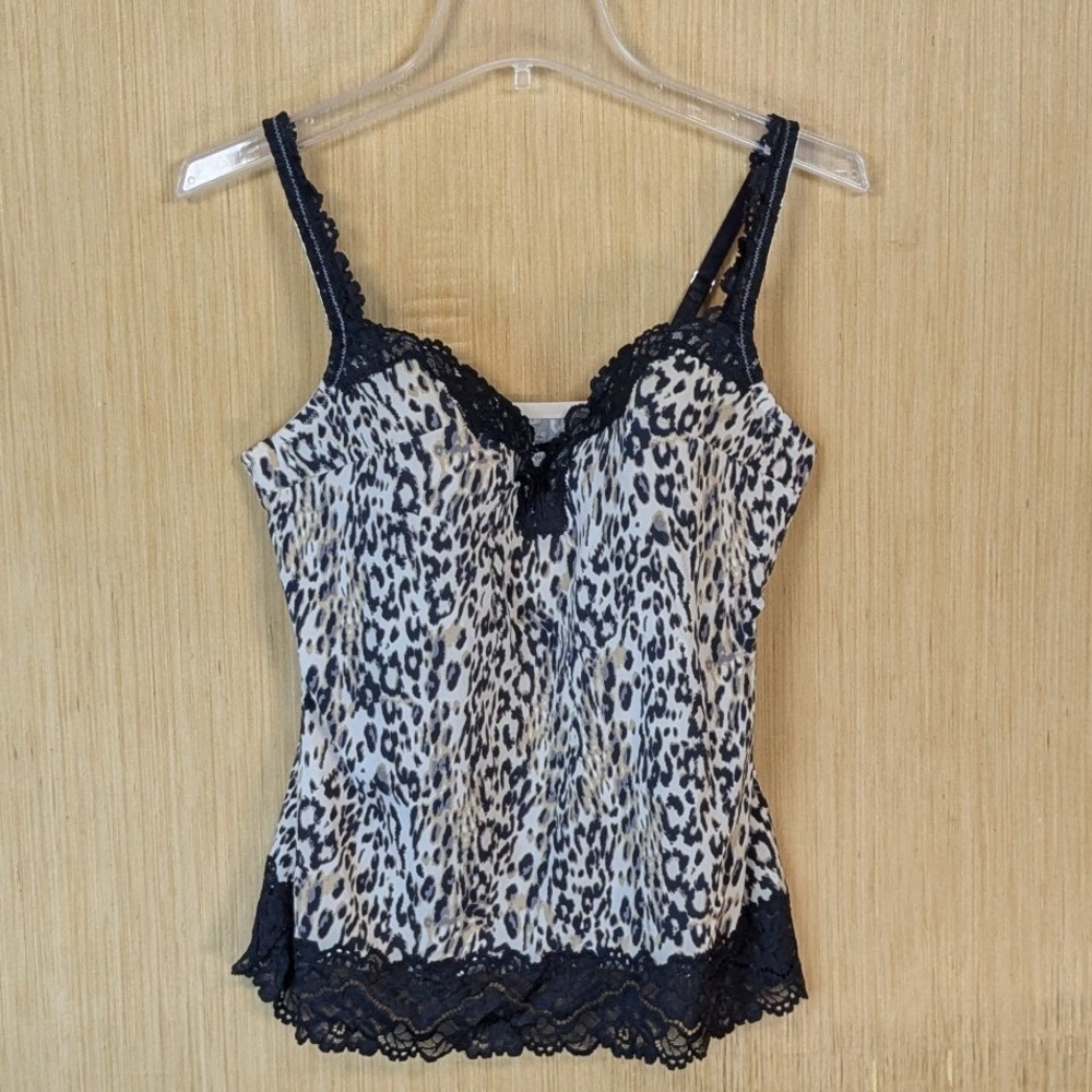 Soma Cami Tank Top 36D Cheetah Lace Trim‎ Camisole Built In Bra Women's 36D